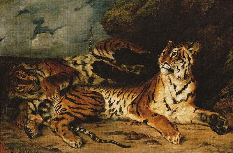 Eugene Delacroix A Young Tiger Playing with its Mother China oil painting art